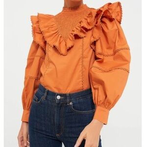 Hyacinth House Tuckernuck Orange Ruffled Women's Top